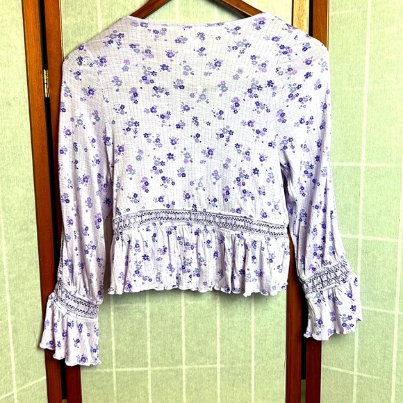 JUSTICE LONG SLEEVE PURPLE FLORAL SHIRT Size 8 - Picture 2 of 3